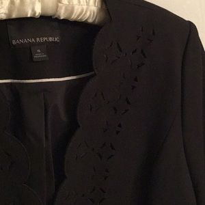 Black Banana Republic blazer with scalloped eyelet details
